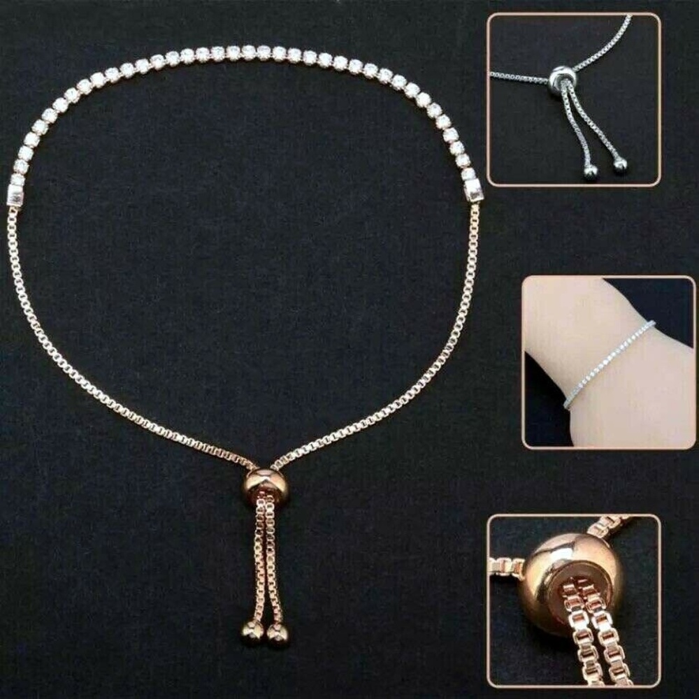 Adjustable Cubic Zirconia Slide Bracelet or Anklet - Picture 2 of 5